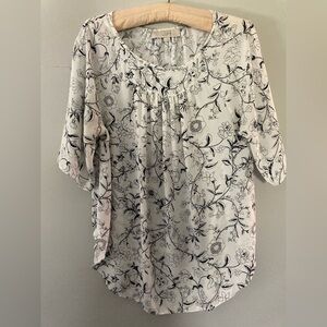 LOFT White Scoop Neck Floral Print Blouse